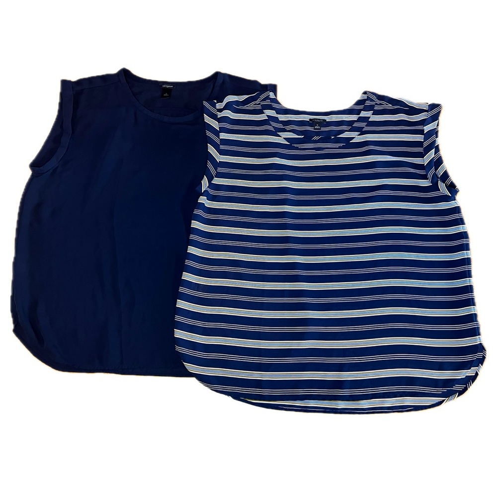 Ann Taylor Factory Top Lot Of 2 XL Navy Blue And Striped